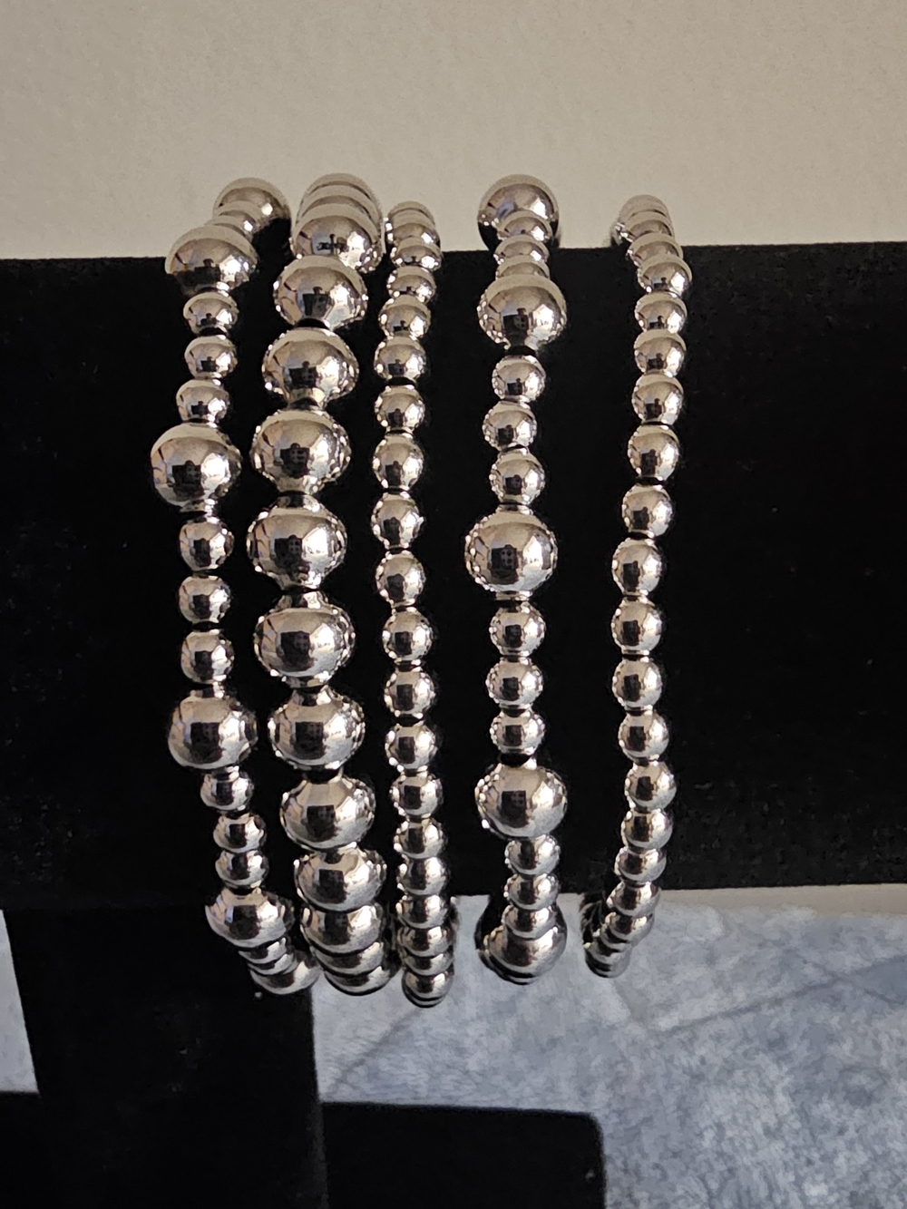 Silver Beaded Stretch Bracelet Set for Women
